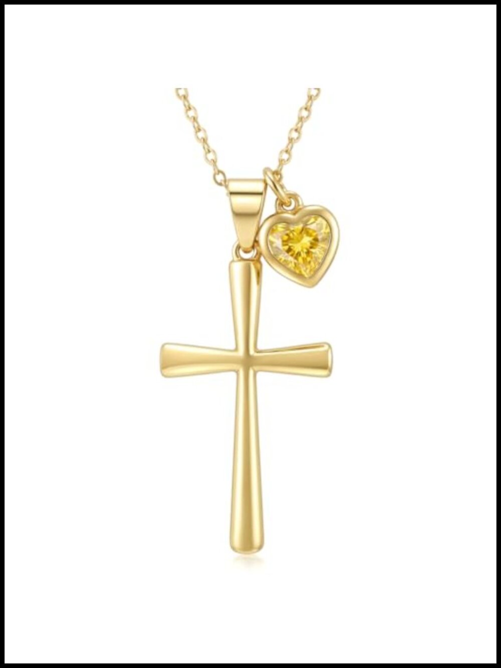 14K Gold Plated Birthstone Cross Necklace with Citrine Pendant
